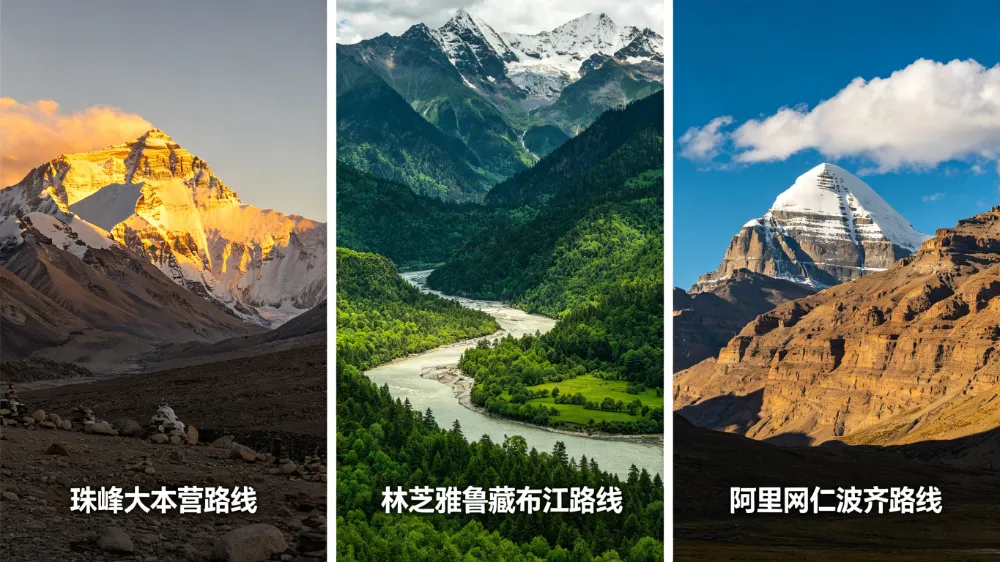 西藏三大熱門旅遊路線風景拼圖,珠峰經典路線、林芝輕鬆路線、阿里深度路線 西藏三大熱門旅遊路線風景拼圖,珠峰經典路線、林芝輕鬆路線、阿里深度路線