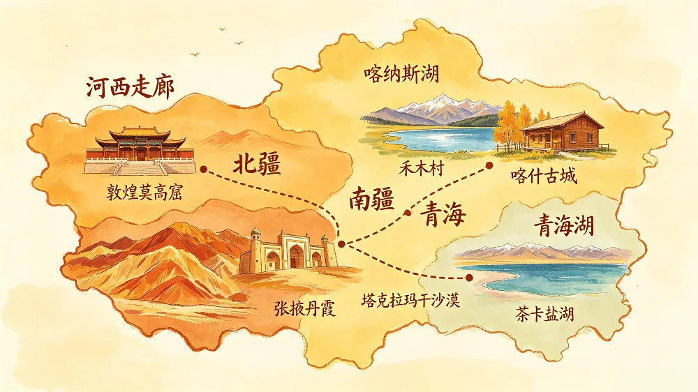 絲路旅遊分路段最佳時間地圖 河西走廊北疆南疆青海路線 絲路旅遊分路段最佳時間地圖 河西走廊北疆南疆青海路線