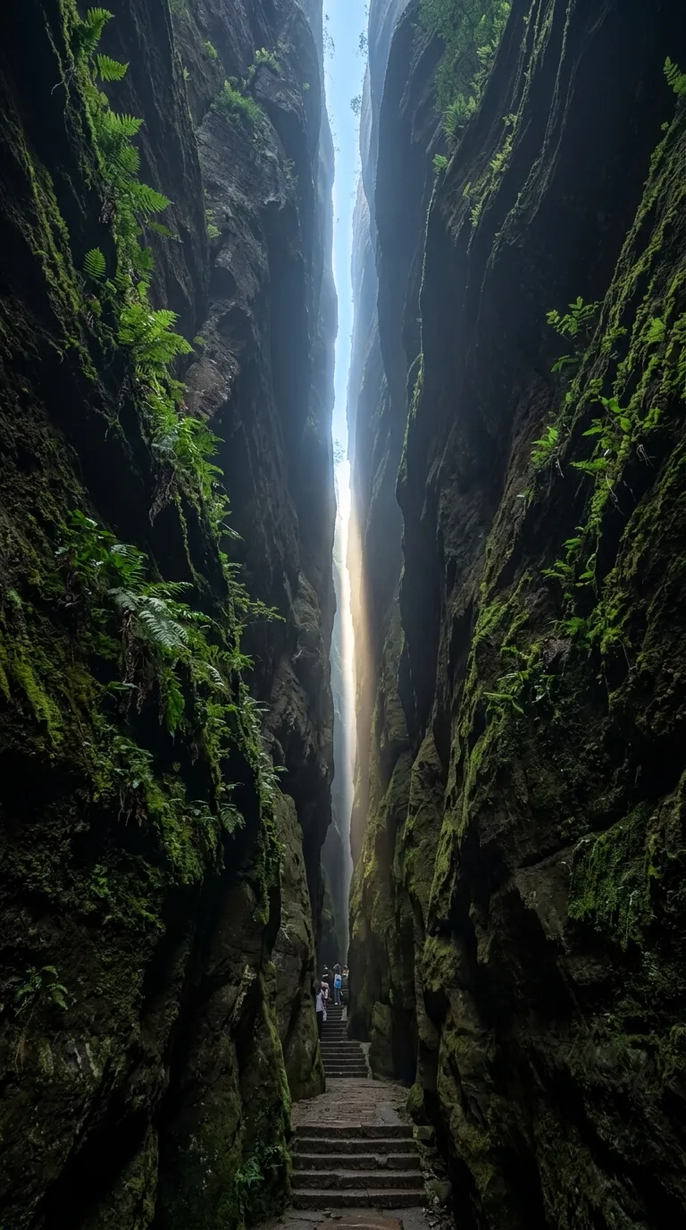 武夷山一線天景區狹窄石縫與自然奇觀景象 武夷山一線天景區狹窄石縫與自然奇觀景象