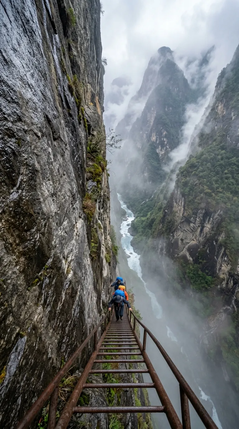 七彩雲南虎跳峽中虎跳垂直天梯與野生峽谷峭壁 七彩雲南虎跳峽中虎跳垂直天梯與野生峽谷峭壁