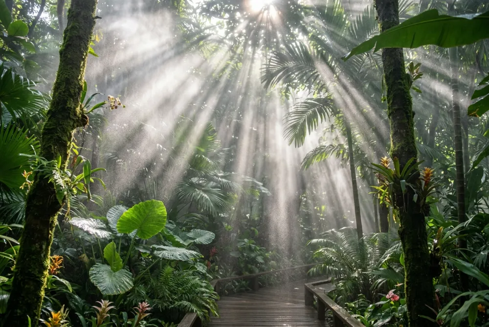 廈門萬石植物園雨林世界，水霧中的丁達爾光效絕景