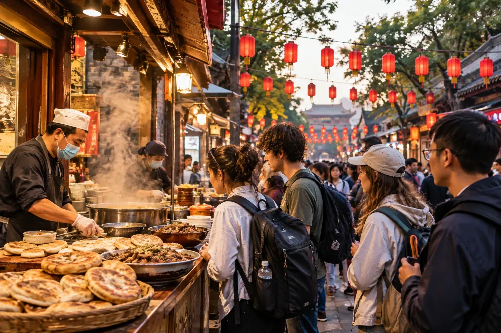 回民街。巷弄裡的老館子是自由行才吃得到的部分,跟團吃不到這一段。 回民街。巷弄裡的老館子是自由行才吃得到的部分,跟團吃不到這一段。