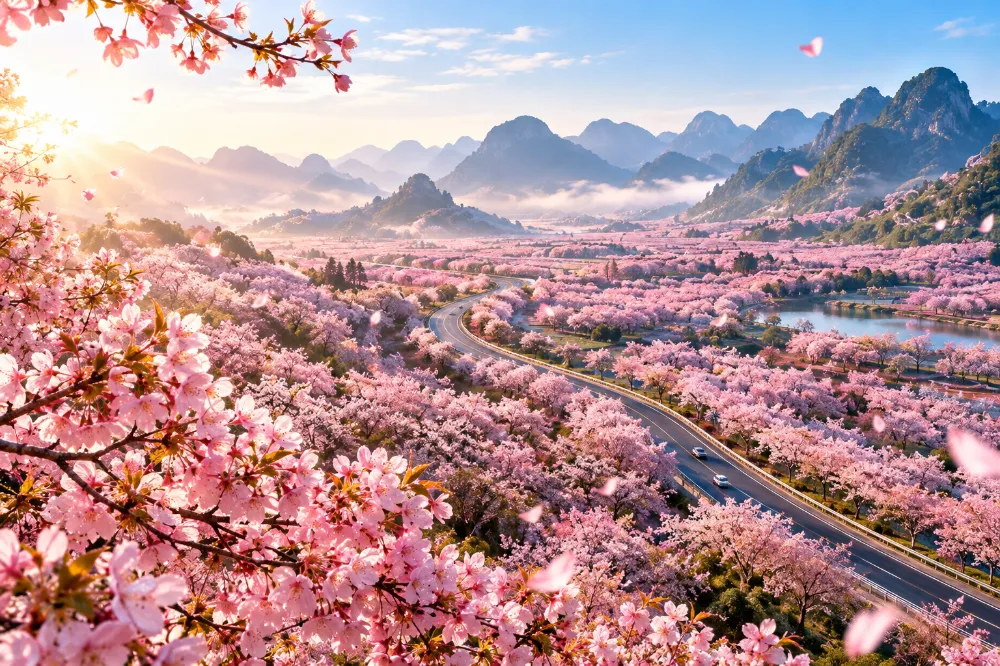 貴州平壩萬畝櫻花園——中國最大櫻花基地,3 月 15-25 日盛開,百萬株櫻花如粉色海洋